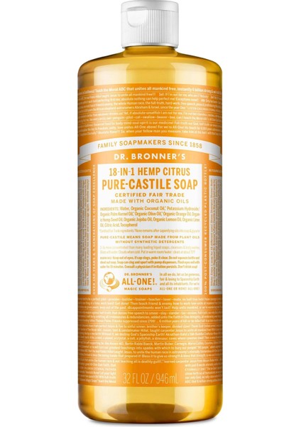 Dr.bronner's Çok Amaçlı Sıvı Sabun Narenciye Kokulu 946ML