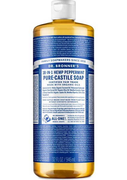 Dr.bronner's Çok Amaçlı Sıvı Sabun Nane Kokulu 946ML