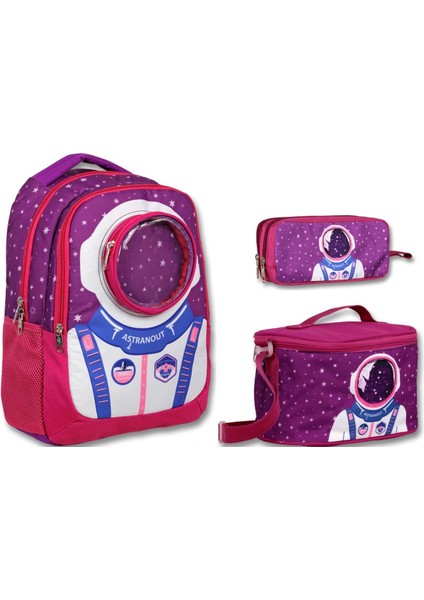 Cennec Bordo Mavi Astronot Ilkokul Sırt Çantası Seti - Erkek Çocuk