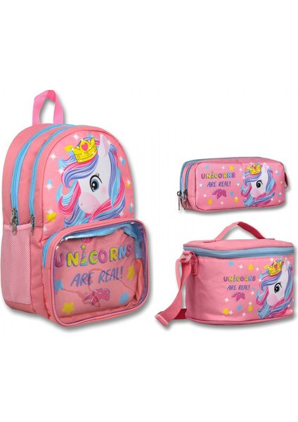 Cennec Şeffaf Bölmeli Pembe Unicorn Ilkokul Sırt Çantası Seti - Kız Çocuk