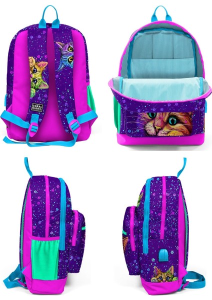 Mor Kedi Okul ve Beslenme Çantası Seti - USB Soketli - Kız Çocuk fiyatları