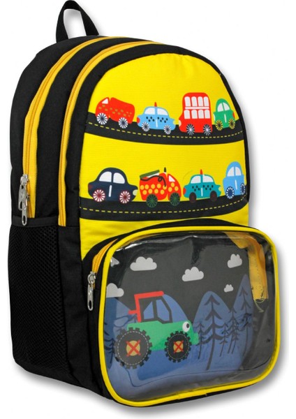 Cennec Şeffaf Bölmeli Sarı Siyah Traktör Erkek Çocuk Ilkokul Sırt Çantası