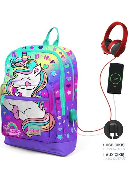 Su Yeşili Lavanta Unicorn USB Soketli Okul Çantası ve Kalemlik Seti - Kız Çocuk fiyatları