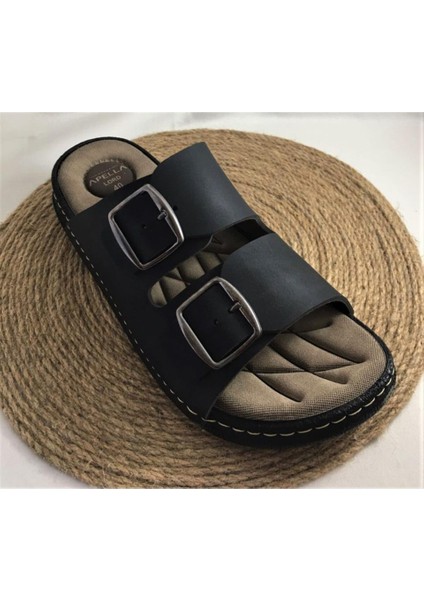 Büyük Numara Yumuşak Deri Ortopedik ve Hafif Taban Çift Toka Ayarlanabilir Erkek Terliği modelleri