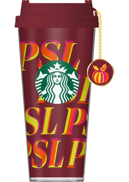 ® Psl Desenli Aksesuarlı Plastik Termos - Bordo - 473 ml - 11146106