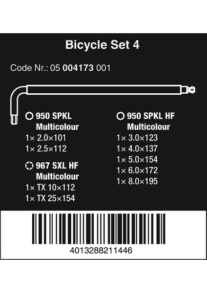Bisiklet 4 HexPlus Torx Allen Anahtar Seti 9P 05004173001 modelleri