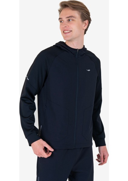 Lacivert Erkek Fermuarlı Kapüşonlu Sweatshirt 23N-1115