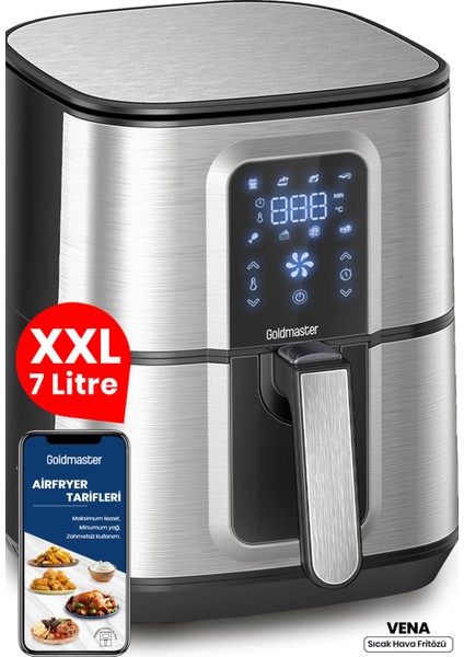 Vena 7 Litre Inox Geniş Hazneli Xxl Dokunmatik 8 Ön Ayarlı Airfryer Sıcak Hava Fritözü GM8404