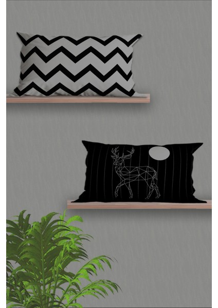 Dikdörtgen Çift Tarafı Dijital Baskılı 2'li Modern Tasarım 30 x 50 cm Kırlent Kılıfı Seti