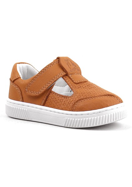 Bheem Hakiki Deri Turuncu Cırtlı Bebek Sneaker Sandalet
