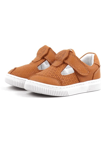 Bheem Hakiki Deri Turuncu Cırtlı Bebek Sneaker Sandalet