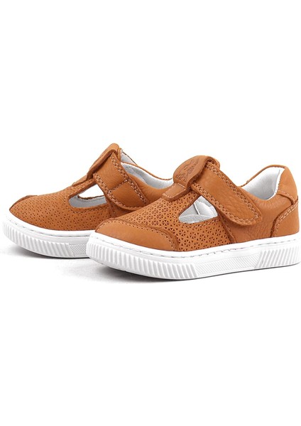Bheem Hakiki Deri Turuncu Cırtlı Bebek Sneaker Sandalet