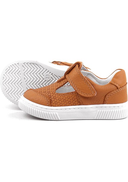 Bheem Hakiki Deri Turuncu Cırtlı Bebek Sneaker Sandalet