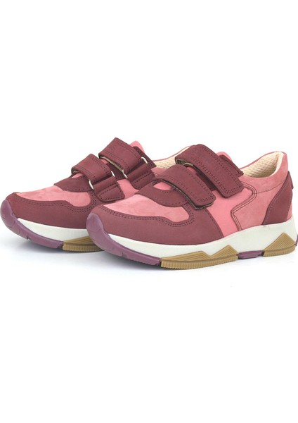 Hakiki Deri Bordo Pembe Kız Çocuk Sneakers Spor Ayakkabı