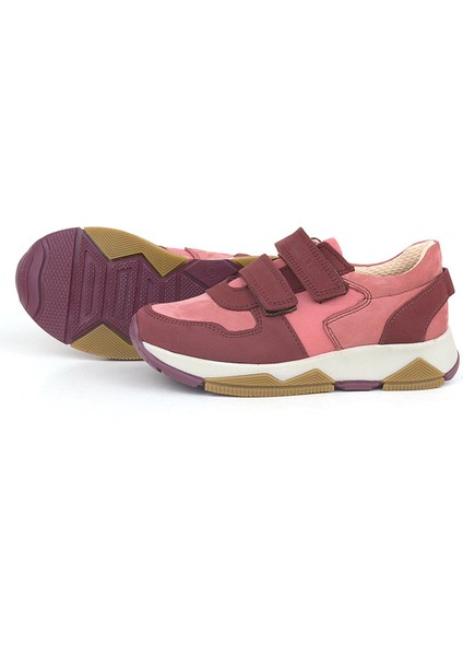 Hakiki Deri Bordo Pembe Kız Çocuk Sneakers Spor Ayakkabı