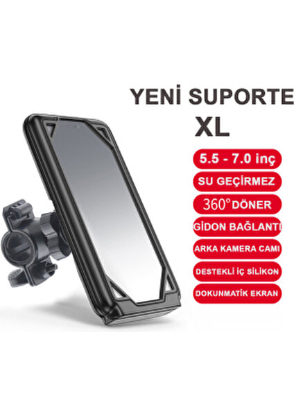 Suporte Telefon Tutucu Kapalı Model 7 Inch ( Xl Büyük Boy ) Gidon Bağlantılı