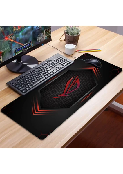 SonicTouch Asus ROG (Republic OF Gamers) Kırmızı Kaydırmaz Gaming Oyuncu Masaüstü Dikişsiz Klavye Pad 32x70cm