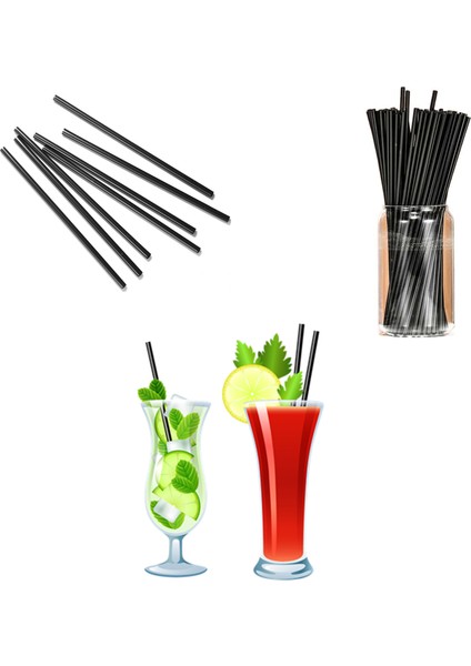 Yusuf Dirik YD Party Supplies Siyah Ince Kokteyl Pipeti Kıl Pipet Takribi 300 Adet 23 cm 4 mm