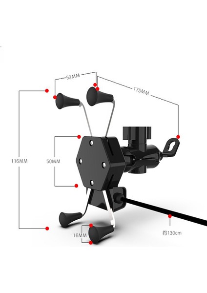 Motosiklet Ayna Bağlantılı USB Şarj Çıkışlı Telefon Tutucu Ahtapot Telefon Tutucu