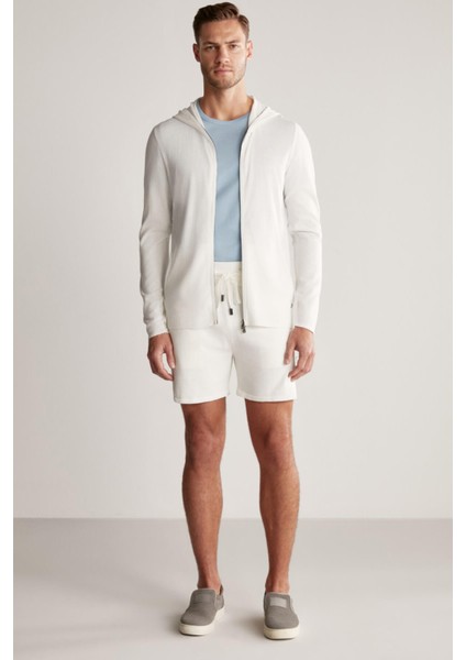 Slim Fit Beyaz Kapüşonlu Ince Hırka fiyatları