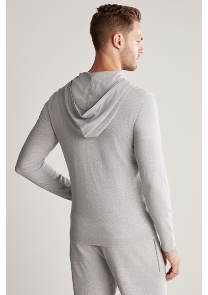 Slim Fit Gri Kapüşonlu Ince Hırka fırsatları