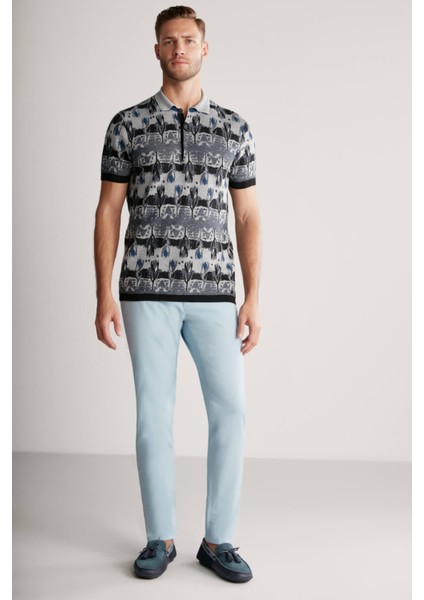 Çiçek Desenli Keten Pamuk Lacivert Triko Polo fiyatları