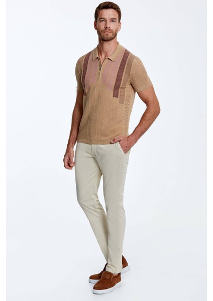 Mikro Desenli Saf Pamuk Kum Rengi Triko Polo fiyatları