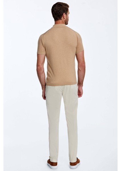 Mikro Desenli Saf Pamuk Kum Rengi Triko Polo fırsatları