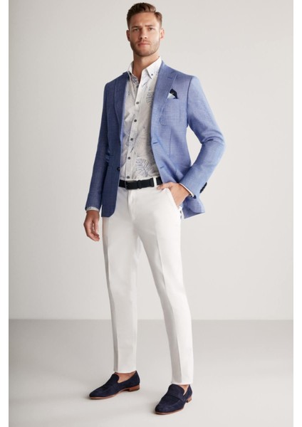 Keten Yün Karışım Koyu Mavi Yazlık Blazer Ceket fiyatları