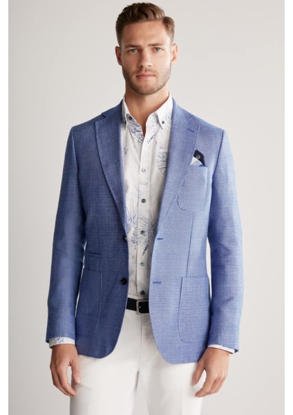 Keten Yün Karışım Koyu Mavi Yazlık Blazer Ceket fırsatları