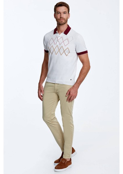 Baklava Desenli Saf Pamuk Kırık Beyaz Triko Polo fiyatları