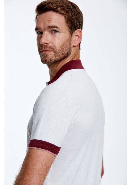 Baklava Desenli Saf Pamuk Kırık Beyaz Triko Polo modelleri