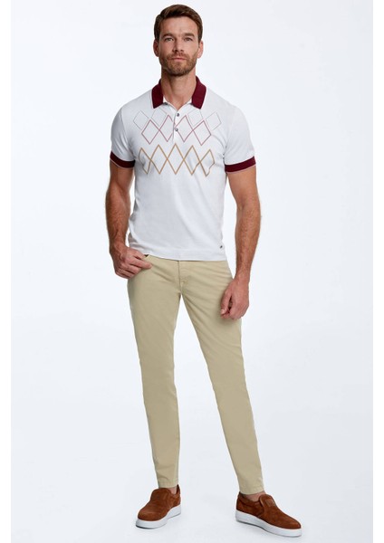 Baklava Desenli Saf Pamuk Kırık Beyaz Triko Polo fırsatları