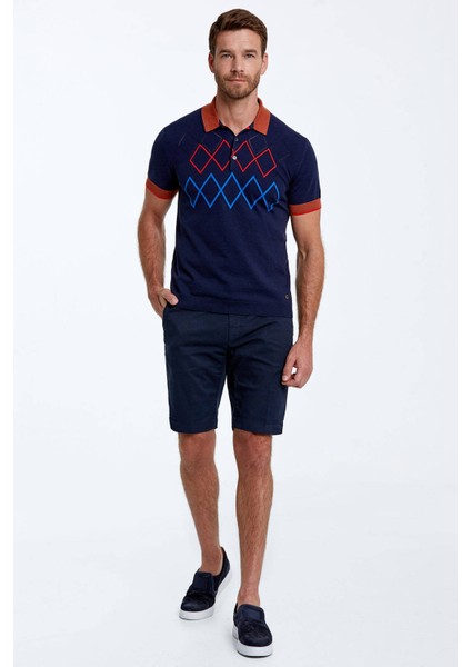 Baklava Desenli Saf Pamuk Lacivert Triko Polo fiyatları