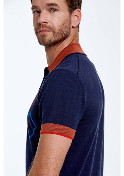 Baklava Desenli Saf Pamuk Lacivert Triko Polo modelleri