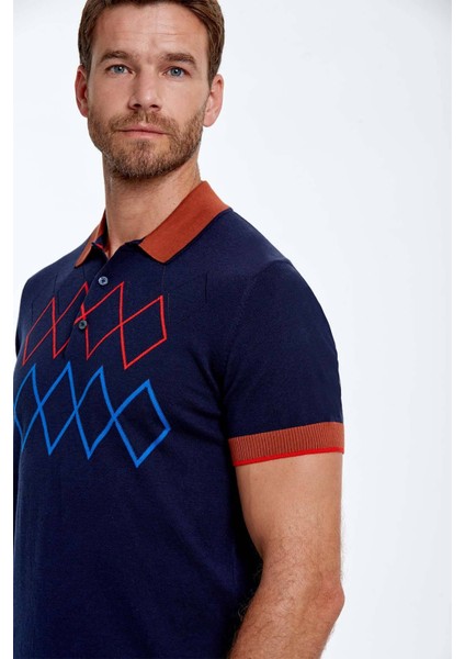 Baklava Desenli Saf Pamuk Lacivert Triko Polo fırsatları