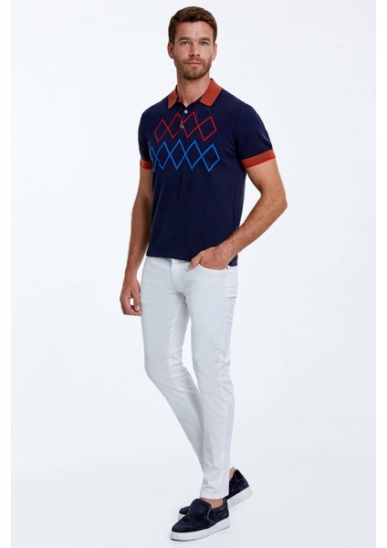 Baklava Desenli Saf Pamuk Lacivert Triko Polo indirimleri