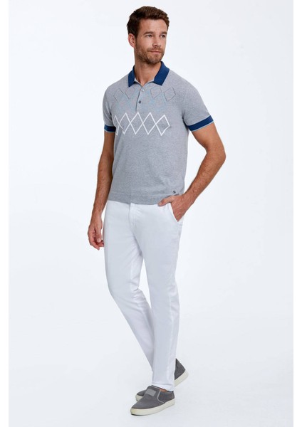 Baklava Desenli Saf Pamuk Açık Gri Triko Polo fiyatları