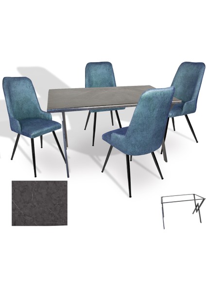 Anemon Werzalit - Çırağan Masa Takımı (80X140) - (Grey Marble - Mavi)