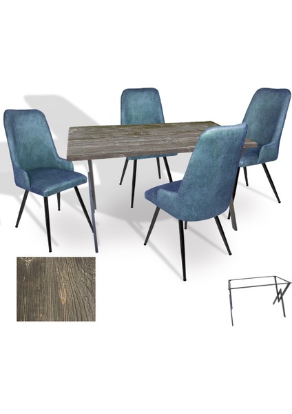 Anemon Werzalit - Çırağan Masa Takımı (80X140) - (Old Pine - Mavi)