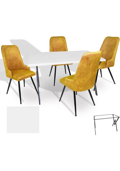 Anemon Werzalit - Çırağan Masa Takımı (80X140) - (Beyaz - Sarı)