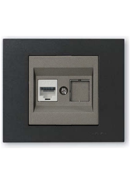Grano Metalik Cat6 RJ45 Prizi Antrasit + Siyah Çerçeve