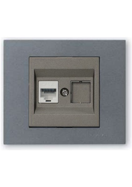 Grano Metalik Cat6 RJ45 Prizi Antrasit + Füme Çerçeve