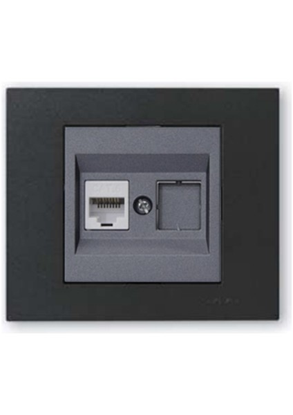 Grano Metalik Cat6 RJ45 Prizi Füme + Siyah Çerçeve