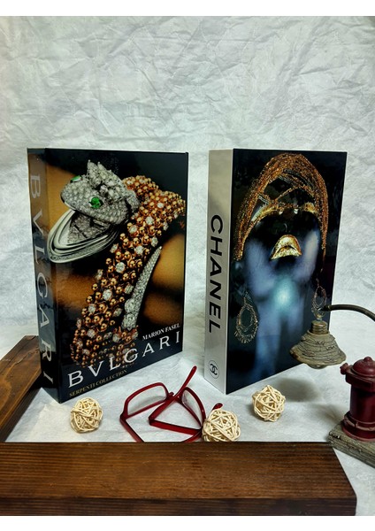 2'li Set Chanel Afrika Model & Bulgari Klasik Dekoratif Kitap Kutu Set