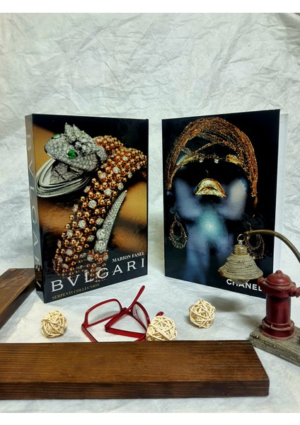 2'li Set Chanel Afrika Model & Bulgari Klasik Dekoratif Kitap Kutu Set