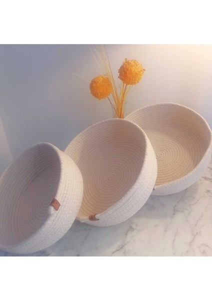 Çok Amaçlı 3 Lü Sepet, Jüt Ip Örme Sepet, Dekoratif Sepet Set, Hasır Sepet Set, Pamuk Ip Kırık Beyaz fiyatları