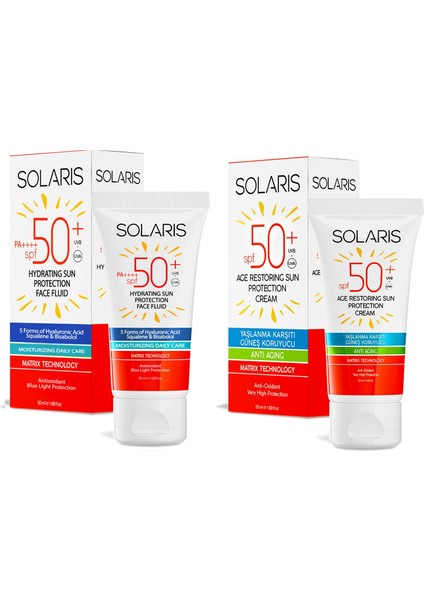 Tüm Cilt Tipleri İçin Güneş Kremi Spf 50+ 50 ml ve Yaşlanma Karşıtı Güneş Kremi Spf 50+ 50 ml