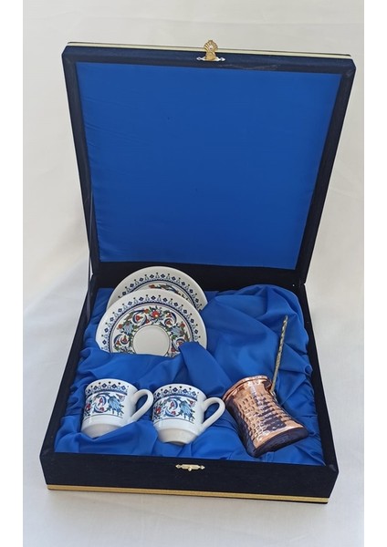 Kadife Kutulu Bakır Cezveli Ikili Porselen Fincan Takımı