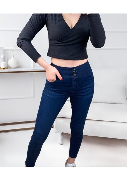 Yüksek Bel Likralı Jean Pantolon 90 cm
